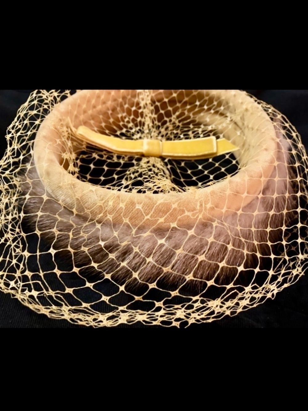 Vintage Genuine Beige Fur Women's Veiled Cocktail Hat